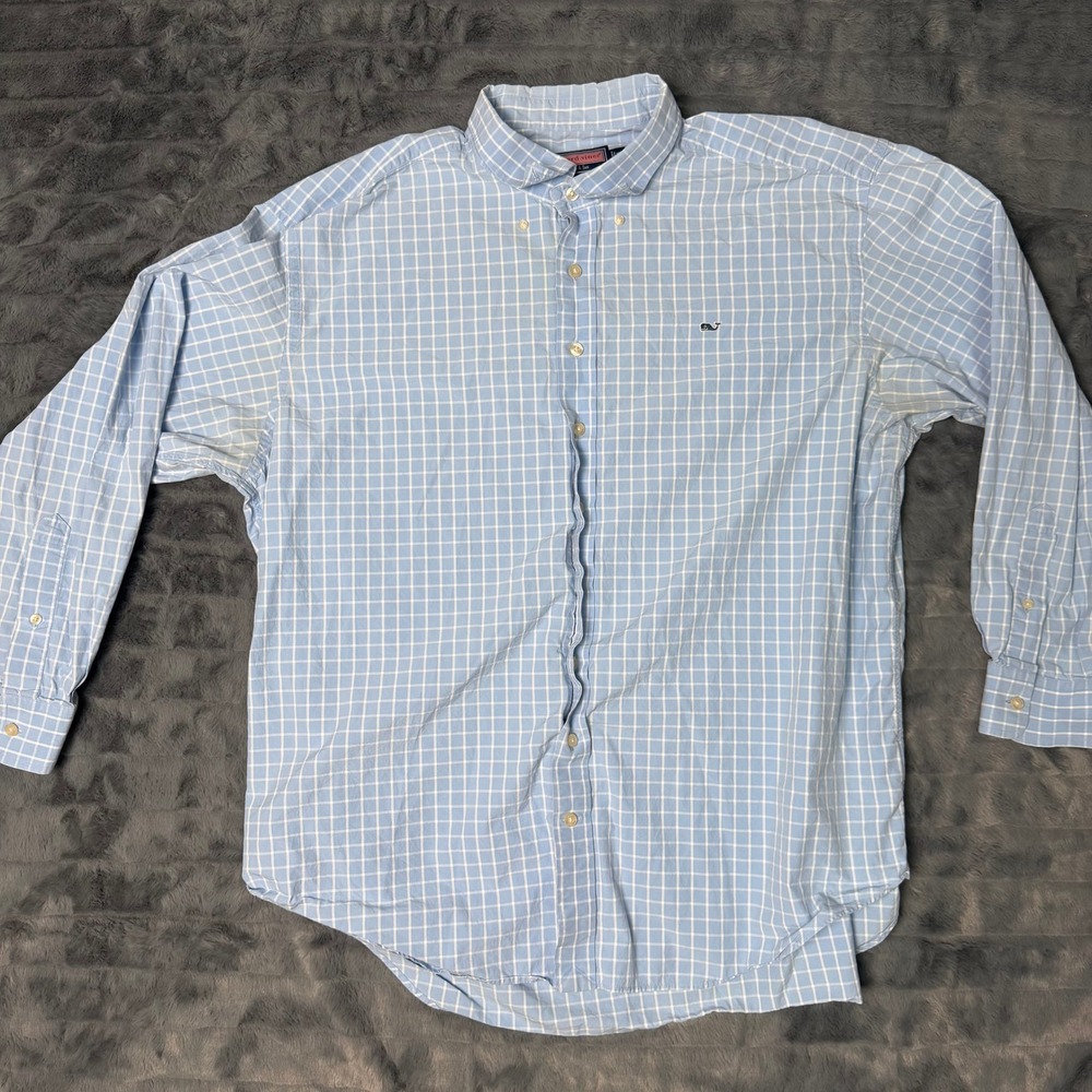 Vineyard Vines Mens XXL Whale Shirt Blue White Check Grid Button Down Cotton